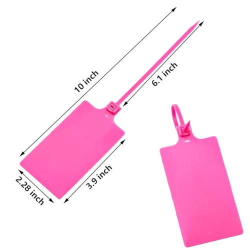 Tenshun 100 PCS Hot Pink Plastic Tags for Labeling Waterproof Hanging Writable Storage Tags for Outdoors Plastic Seals Shipping Label Logistics Use with Two Permanent Marker Pens - color: Hot Pink, size: 100 PCS