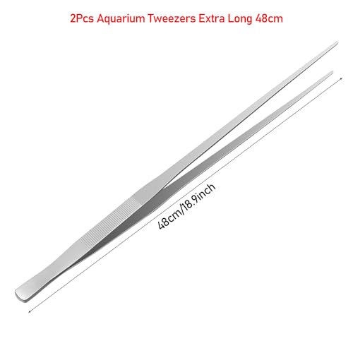 18.9 inch Aquarium Tweezers, Extra Long Feeding Tongs, Stainless Steel Aquascaling Tools for Fish Aquariums, Terrariums, Reptile Snake Feeding and Care(2 Pcs)