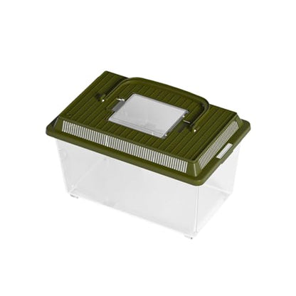 Transparent Reptile Feeding Box 360°, Standard Faunarium with Handle, Reptile Tank Transport & Portable Habitat Feeding Boxes, Transparent Plastic Pet Houses for Gecko, Frog, Lizard, Tarantula (Green) - color: Green