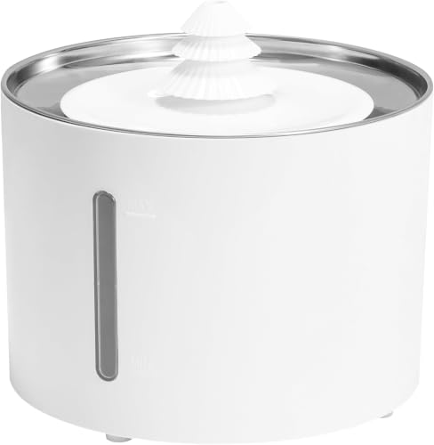 Amazon Basics Large Capacity Pet Water Fountain with Stainless Steel Top, Ultra Quiet, Easy to Clean, BPA Free, 3L, White, 3 Filters Included (Pack of 8) - size: 0.8 gal (Pack of 8), style: Water Fountain