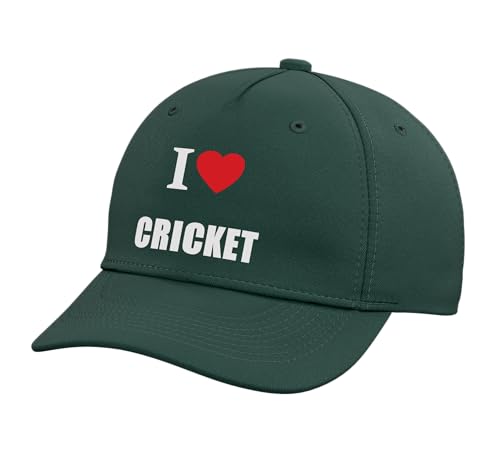 I Love Cricket Bowling Batting Keeper Watching Playing Adjustable Baseball Hat - color: Dark Green