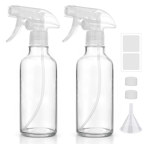 12oz Glass Spray Bottles 2 Pack,Mist/Stream Spraying | Adjustable Refillable Containers for Hair Care, Cleaning Solutions, Plants, Essential Oils - color: Clear, size: 12oz