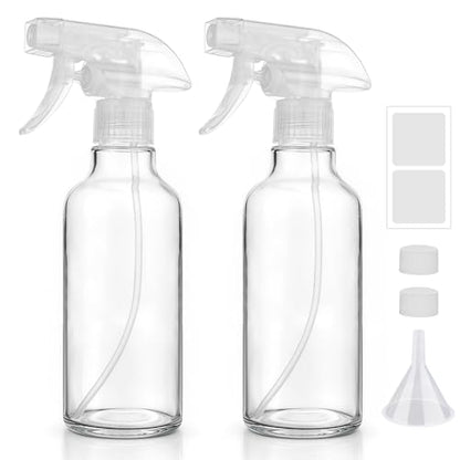12oz Glass Spray Bottles 2 Pack,Mist/Stream Spraying | Adjustable Refillable Containers for Hair Care, Cleaning Solutions, Plants, Essential Oils - color: Clear, size: 12oz