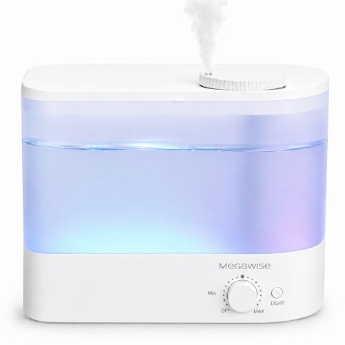 MEGAWISE 6L Ultrasonic Cool Mist Humidifier for Large Room, Bedroom, Baby Room and Plants, Quiet Under 28dB, Adjustable Mist Output, Auto Shut-Off, Low Power Humidifier - size: 6 L