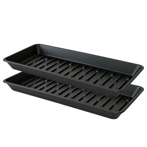 2 Pack Rectangular Plant Saucer 16 Inch, Heavy Duty Plastic Drip Trays for Pots, Windowsill Planter, Indoor Outdoor, 7.0 x 16.1 Inches, Black - color: Black, size: 16.1" x 7" x 1.3" (2pack)
