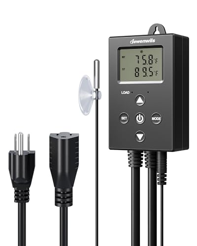 DEWENWILS Temp Controlled Outlet, Heating/Cooling, -22~221°F, 10A/1200W | 120V Digital Thermostat Outlet for Chest Freezer, Home Brewing, Green House, Incubation, Reptiles, Heat Lamps