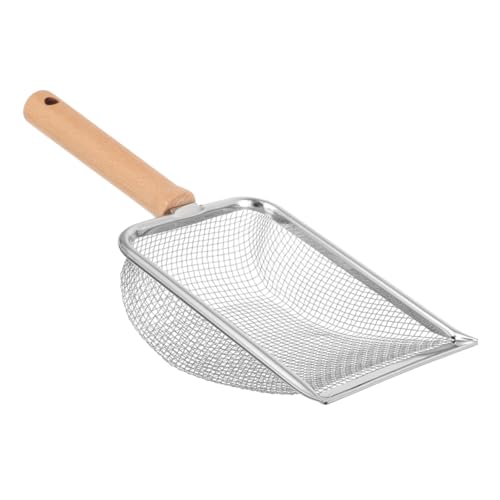 Wood Handle Stainless Steel Reptile Litter Scoop Sifting Shovel with 2x2mm Mesh Screen for Terrarium Cleaning Indoor Pet Waste Removal Tool