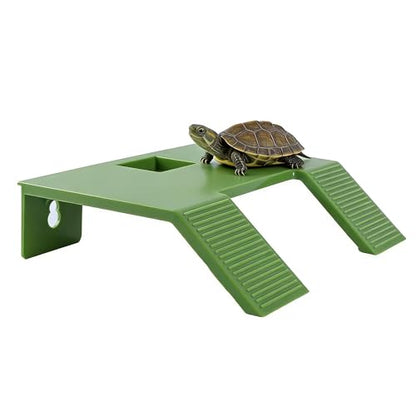 Turtle Resting Basking Platform, Double Ladder Turtle Climbing Ramp, Tortoise Resting Terrace for Frog Terrapin Reptile Amphibian Habitat Hideouts Floating Tank Décor (Green, Small) - size: Small