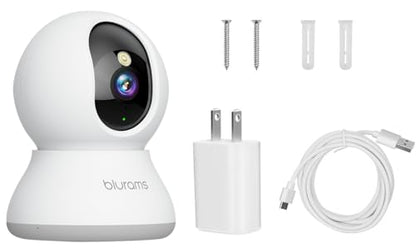 Security Camera 2K, blurams Baby Monitor Dog Camera 360-degree for Home Security w/Smart Motion Tracking, Phone App, IR Night Vision, Siren, Works with Alexa & Google Assistant & IFTTT, 2-Way Audio - color: White-1Pack