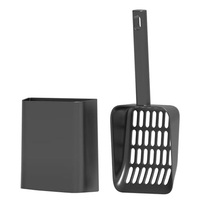 Cat Pooper Scooper, 2 in 1 Cat Litter Scoop with Holder Stand Cat Stuff Cat Scooper for Litter Box Cat Accessories Cat Supplies Kitty Litter Scoop Heavy Duty and Easy Clean Scoop Away Cat Litter - color: L-Black