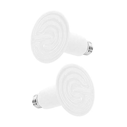 Mandala Crafts 2 White 100W No Light Ceramic Heat Emitter Che Lamp Bulbs | E26 Socket, Safe Around Water, No Noise, Infrared, for Reptile, Bearded Dragon, Turtle, Lizard, Snake, Chicken Coop, Brooder - color: White