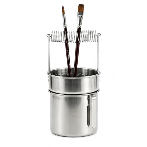 Double Layer Paint Brush Washer, Stainless Steel Oil Paint Brush Cleaner with Spiral Holder, Removable Strainer and Wash Tank for Oil, Acrylic, Watercolor