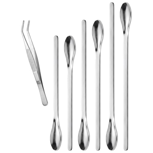 bvya Stainless Steel Medical Spoons Laboratory Sampling Spoon, Lab Utensils and Stainless Steel Tweezer, Pack of 7 - size: 6,3"+7"+7,9"
