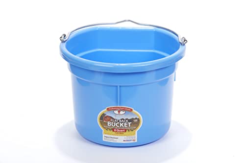 Little Giant® Flat Back Plastic Animal Feed Bucket | Animal Water and Feed Bucket with Metal Handle | 8 Quarts | Berry Blue - color: Berry Blue