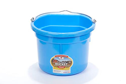 Little Giant® Flat Back Plastic Animal Feed Bucket | Animal Water and Feed Bucket with Metal Handle | 8 Quarts | Berry Blue - color: Berry Blue