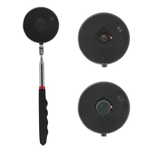 Telescoping Inspection Mirror With 2 Light Small Circular and Square Mirrors - Flexible and Shower Use, Extendable Mechanic Tool for Automotive, Black