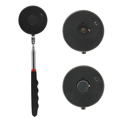 Telescoping Inspection Mirror With 2 Light Small Circular and Square Mirrors - Flexible and Shower Use, Extendable Mechanic Tool for Automotive, Black
