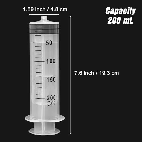 2pcs 200ml Large Plastic Syringes with 2pcs 47in Tubing and Luer Tips | Individually Sterile Packed,for Measuring,Feeding,Refilling,Watering, Filtration and Laboratory Applications without Needles