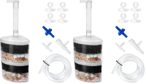 AQUANEAT Aquarium Air Driven Corner Sponge Filter for Nano Fish Tank with Tubing, Valves and Suction Cups, up to 40 Gallon (Pack of 2) - size: Large (Pack of 2)