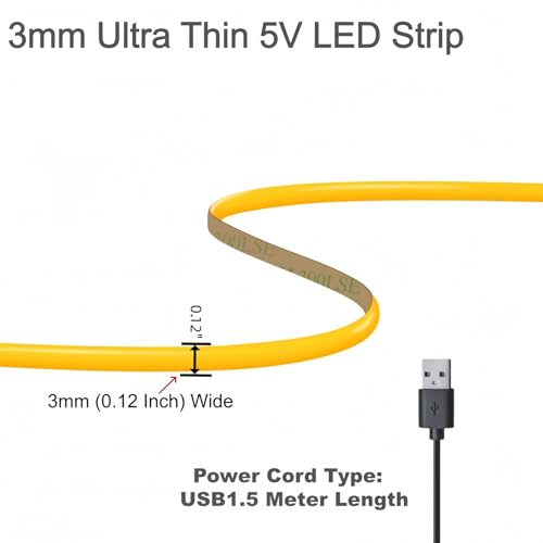 Ultra-Narrow 3mm USB-C COB LED Strip Lights Self-Adhesive, for Kitchen Cabinets, Bedroom, Gaming Desk (6000k Cool White, 4ft) - color: 6000k Cool white, size: 4ft
