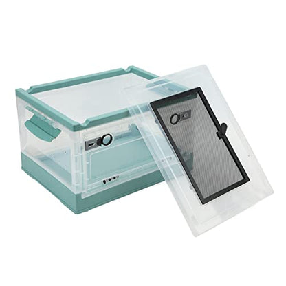 Foldable Reptile Feeding Tank, Ventilated Plastic Terrarium for Lizard Tortoise Frogs, with Mesh Top and Front Door Lock, Detachable Wheels for Easy Move
