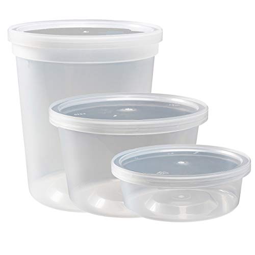DuraHome Food Storage Containers with Lids 8oz, 16oz, 32oz Freezer Deli Cups Combo Pack, 44 Sets BPA-Free Leakproof Round Clear Takeout Container Meal Prep Microwavable, Airtight Lids (Mixed Sizes) - style: 44 Sets - Mixed sizes