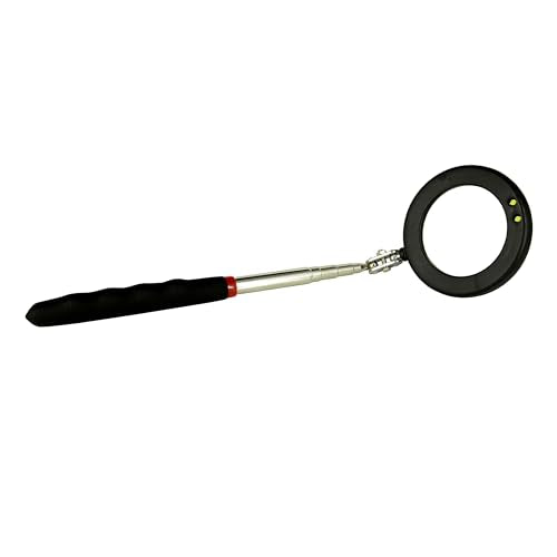 Telescoping Inspection Mirror With 2 Light Small Circular and Square Mirrors - Flexible and Shower Use, Extendable Mechanic Tool for Automotive, Black