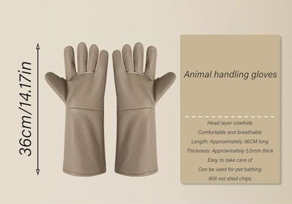 Animal Handling Gloves 36cm/14.17inReinforced Leather Gloves For Dog Training,Cat,Falcon,Reptile,Welding-Gloves - color: Brown