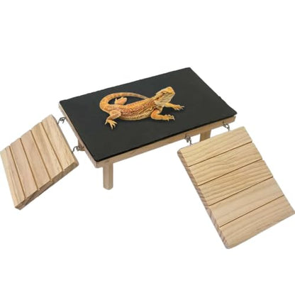 Bearded Dragon Basking Platform with Climbing Ramp,Reptile Basking Rock Slate,Wooden Platform Hide Cave Tank Accessories for Lizard Tortoise Leopard Gecko Snake (XXL) - size: XXL - 15.7"D x 7.9"W x 4.7"H