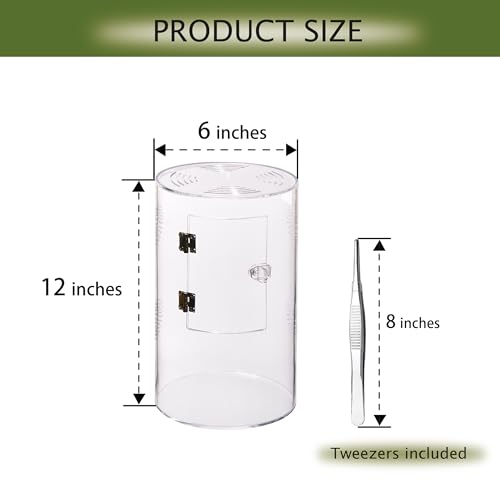 Acrylic Terrarium for Reptiles & Spiders – Small/Medium/Large Leak-Proof Enclosure (Horizontal/Vertical) | Ideal for Tarantulas, Jumping Spiders, Frogs & Geckos(Large, Round) - size: Large