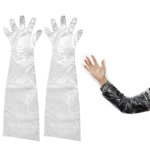 50Pcs Disposable Plastic Veterinary Insemination Rectal Long Arm Gloves Plastic Full Arm 35.5inch for for Veterinarians Deer Cleaning Gutting