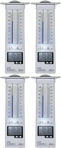 Sper Scientific Analog & Digital Min/Max Thermometer 800122 - Accurate Temperature Tracking, Weather-Resistant Design, Dual Display for Indoor & Outdoor Use, Ideal for Greenhouses, Labs & More - 4 pc - size: 4 Pack
