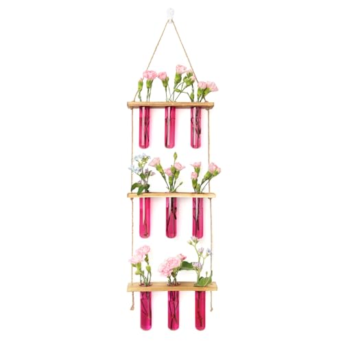 XXXFLOWER Wall Hanging Propagation Station with Wooden Stand Pink | 9 Test Tubes Vases Terrarium Kit, Hanging Planters for Indoor Plants, Wall Decor for Living Room Office - size: Pink-9 Tube Vase