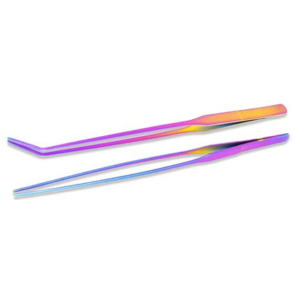 Mandala Crafts Rainbow 15 Inch Straight Curved Fish Tanks Aquarium Tweezers | 15 Inch Forceps, Rust Resistant Stainless Steel, Trimming Aquatic Plants, Bowls, Terrariums, Freshwater & Saltwater Aquascape - color: Rainbow Curved Straight Tweezers, size: 15