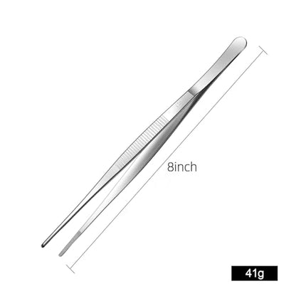 Aniso Long Tweezers, Stainless Steel, 8 inches | Precision Serrated Tip, Cooking Tweezers Tongs， For Barbecue, Hand-Made，Steaks, Bread, Pizza, Salads - size: 8 inches