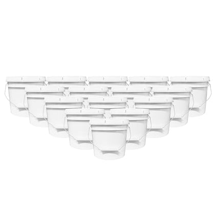 1-Gallon Bucket with Airtight Lid – Made in USA, Food Grade BPA Free Plastic, Heavy Duty Multi-Use, Metal Handle with Grip, Stackable Storage – White, 15 Pack - color: White, size: 15