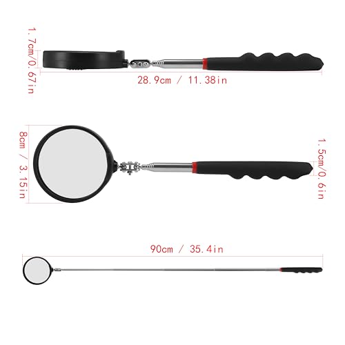 Telescoping Inspection mirror with Lighted,extendable Round Mirror on a stick for Checking Vehicle, Observing and Small Parts Extended Mechanic Tool for Automotive and Shower Use mirror - style: Roud
