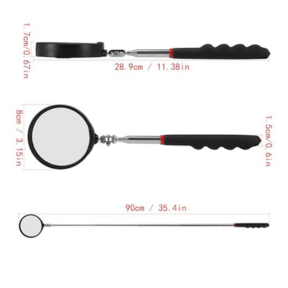Telescoping Inspection mirror with Lighted,extendable Round Mirror on a stick for Checking Vehicle, Observing and Small Parts Extended Mechanic Tool for Automotive and Shower Use mirror - style: Roud