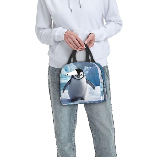 Insulated Lunch Bag Cute Penguins Baby Taking Lunch Box for Women Men Reusable Leakproof Lunch Cooler Bag for Office Picnic - color: Cute Penguins Baby Taking