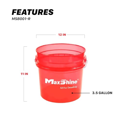Maxshine 3.5 Gallon Universal Detailing Bucket – Car Wash Bucket for Scratch-Free Washing – Garage Storage & Auto Detailing Tool Holder – Holds Soap, Foam Cannon, Brushes, Microfiber Towels (Red) - color: 3.5g Bucket (Red)