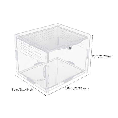 Acrylic Reptile Feeding Box,Reptile Terrarium Transparent Breeding Box Tarantula Enclosure with 2 Straight and Curved Tweezer for Pet Insect Spider Cricket Snail Hermit Crab Lizard,7.9x4.7x4.7inch