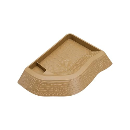 Split Design Turtle Bathing Bowl Pet Water Dish & Soaking Pool with Textured Base for Tortoise and Lizards Reptiles Bath Feeder - color: brownish yellow