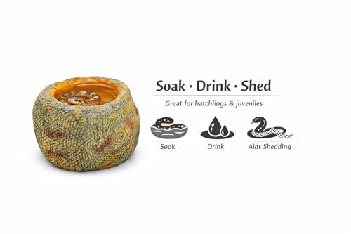 Small Snake Soak Bowl, Resin Reptile Water Dish, 1.3 lb Rock Look | 2-in-1 Drink & Soak, Smooth Basin, Textured Exterior, 4.72 x 3.35 in, Hatchlings & Juveniles