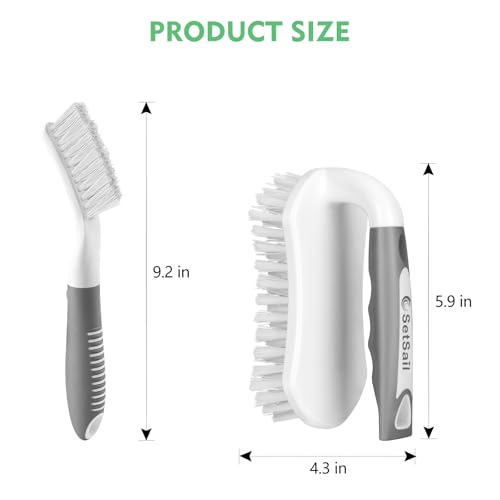SetSail Scrub Brush, Heavy-Duty Stiff Bristle Cleaning Scrubber, 4 Pack | Durable Bristles Ergonomic Non-Slip Tpr Grip. U-Style Hanging Loop for Storage. Use for Shower, Tub, Tile, Kitchen, Carpet. - color: Grey White, size: 4-pack