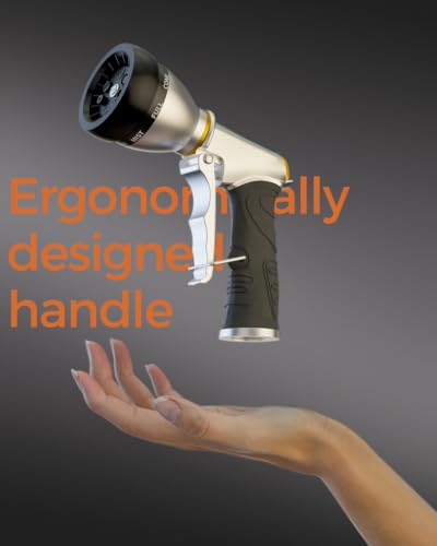 Heavy Duty Metal Garden Hose Nozzle with 7 Spray Patterns | High Pressure Water Sprayer with Ergonomic Handle, Perfect for Watering Plants, Lawns, Washing Cars, Pets & Outdoor Cleaning