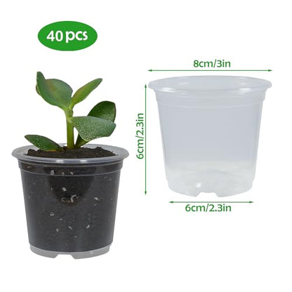 40 Pack 3 Inch Clear Nursery Pots with Drainage Plant Pots for Plants Transparent Potting Containers for Plants Seeding Starter Pot (Clear, 3 Inch 40 Pcs) - size: 3 Inch 40 Pcs