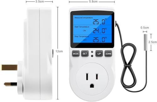 Diymore Digital Thermostat Controller - Plug-in Temperature Controller for RVs, Reptile Terrariums, and Greenhouses (1800W, -40°F to 248°F) - color: Plug in Digital Thermostat