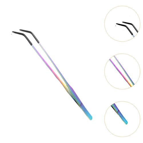 Reptile Feeding Tongs Stainless Steel Silicone Tip Aquarium Tweezers Terrarium Clamp Feeder Tool Water Grass Clip Suitable for Fish Tank Small, Curved - color: Curved