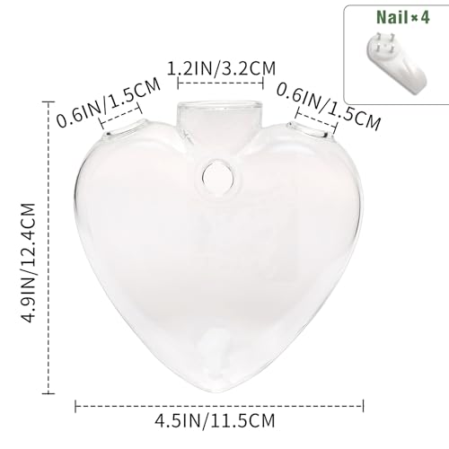 Wall Hanging Planter Propagation Station for Indoor Plants Glass Wall Plant Station for Flowers, Hydroponics PlantsBathroom, Home Office Living Room Decor - 3 Sets, Heart