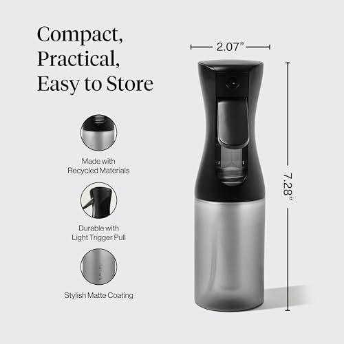 Kitsch Continuous Spray Bottle for Hair – Black, 150ml | Fine Mister Spray Bottle & Water Spray Bottle – Recycled Hair Spray Bottle – Spray Bottles for Cleaning, Styling, & More - color: Black